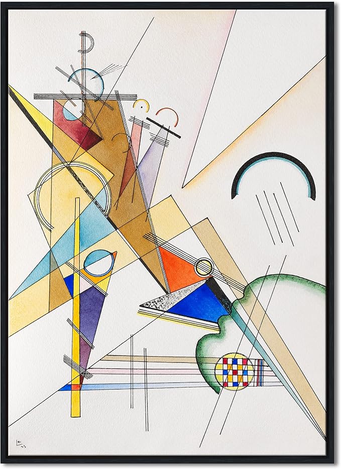 Wieco Art Framed Canvas Wall Art Gewebe 1923 by Wassily Kandinsky Abstract Classic Famous Paintings Reproductions Canvas Wall Art for Home Decoration Office decorationsand