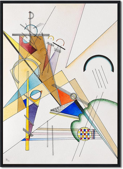 Wieco Art Framed Canvas Wall Art Gewebe 1923 by Wassily Kandinsky Abstract Classic Famous Paintings Reproductions Canvas Wall Art for Home Decoration Office decorationsand