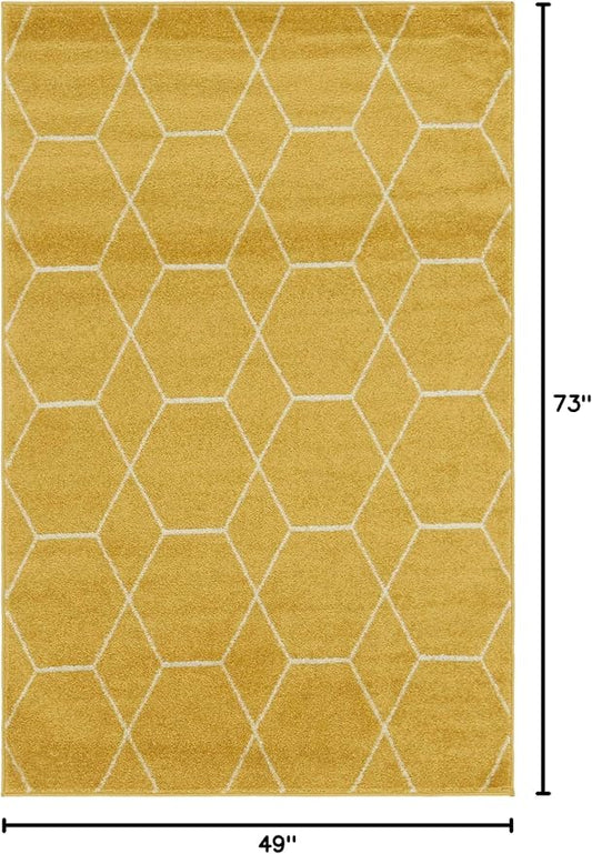 Unique Loom Trellis Frieze Collection Area Rug - Geometric (4' 1" x 6' 1", Yellow/ Ivory)