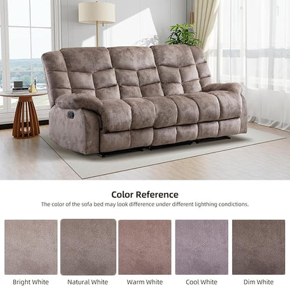EBELLO Reclining Couch for Living Room, Extra Wide Modern Overstuffed 3 Seat Recliner Manual Sofa Breathable Fabric and Padded Cushion, Light Brown