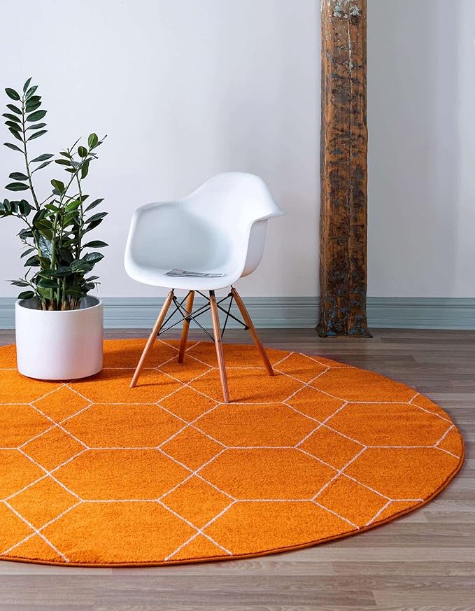 Unique Loom Trellis Frieze Collection Area Rug - Geometric (8' Round, Orange/ Ivory)