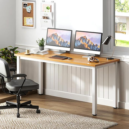 Need 54.3 Inch Large Computer Desk, Modern Simple Style Desk for Home Office, Basic Writing Table for Study Student, Teak White