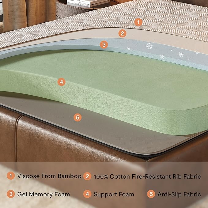 FLEXISPOT 6'' Twin Size Cooling Gel Memory Foam Mattress, Viscose from Bamboo, Medium Firm, 10-Year Warranty, Mattress-in-A-Box, Certi-PUR & Oeko-TEX Certified, Washable, Fire-Resistant.