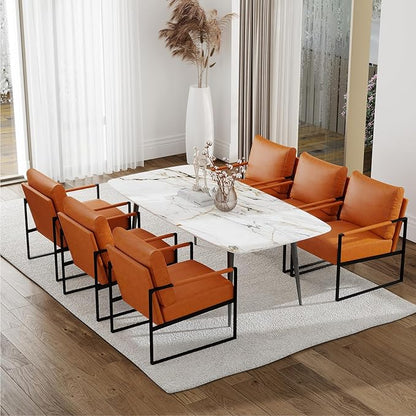 CANMOV Modern Accent Chair Set of 6, PU Leather Armchair with Metal Frame,Comfy Single Reading Chair with Soft Padded Backrest and Cushion for Living Room, Bedroom,Reading Room,Office,Brown