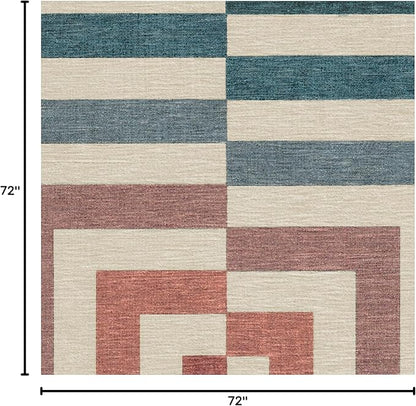 RUGGABLE x Jonathan Adler Machine Washable Modern Area Rug – Op Art Teal 6 ft Round, Stain-Resistant, Non-Slip – Medium Rugs for Living Room, Bedroom, Hallway, Entryway & Office–with Standard Pad
