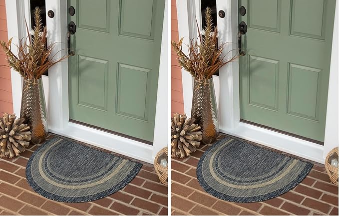 Unique Loom Outdoor Border Collection Area Rug - Soft Border (2' 7" x 4' 1" Hearth Blue/Ivory) (Pack of 2)