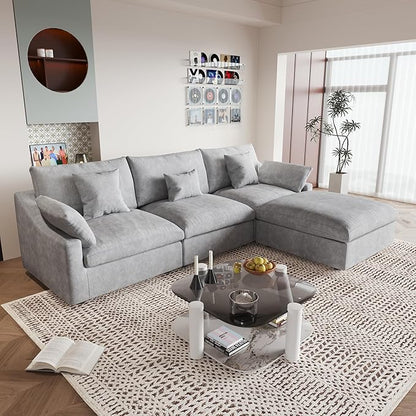 JACH L-Shaped Sectional Couches for Living Room, Cloud Sectional Couch with Deep Seat, Modular Sectional Sofa with Chaise, Covers Removeable & Washable, Sofas Furniture for Living Room, Light Grey