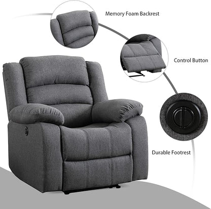 EBELLO Classic Power Recliner Chair, Oversized Electric Overstuffed Chair with Thicked Cushion and Back, Single Sofa with Comfortable Armchair, Gray, 2Pcs