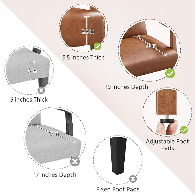 Yaheetech PU Leather Accent Chair, Mid-Century Modern Armchair with Solid Wood Legs, Reading Leisure Chair for Living Room Bedroom Waiting Room, Light Brown, Set of 2