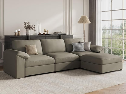 EASE MOOSE Leather Sectional Couch, Oversized Modular Sectional Sofas, Wide Deep Seat Modular Couch, Scratch Resistant Faux Leather Material, L Shaped Sofa for Big Spaces,Light Grey