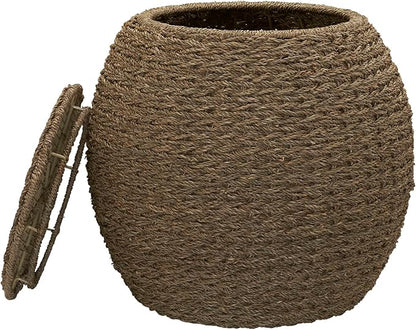 Household Essentials Handwoven Seagrass Barrel Wicker Storage Basket Side Table, Natural