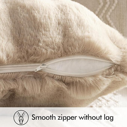 MIULEE Faux Fur Pillow Covers Thick Soft Plush Lumbar Throw Pillows Luxury Home Decor for Couch Bed Bedroom Living Room Sofa,12x20 Inch Pack of 2 Khaki