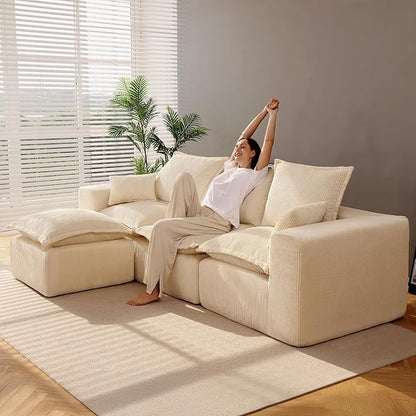 107" Comfy Cloud Couch with L-Shape Chaise & Deep Seat, Modular Sectional Sofa in a Box, Boneless Upholstered Couches for Living Room, No Assembly Required (Soft Corduroy, Beige)