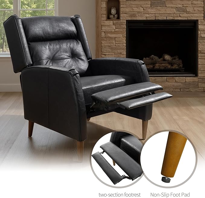 Art Leon Modern Accent Chair - Faux Leather Armchair with Ottoman Single Lounge Side Chair for Bedroom Living Room Mid Century Modern Chair with Adjustable Backrest, Black