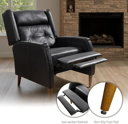 Art Leon Modern Accent Chair - Faux Leather Armchair with Ottoman Single Lounge Side Chair for Bedroom Living Room Mid Century Modern Chair with Adjustable Backrest, Black
