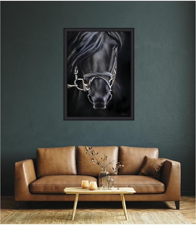 Kate and Laurel Framed Wall Art Print Ebony Splendor by Mary Sparrow, 33 x 43, Oliver Black Narrow Frame, Traditional, Animal Art for Wall Decor