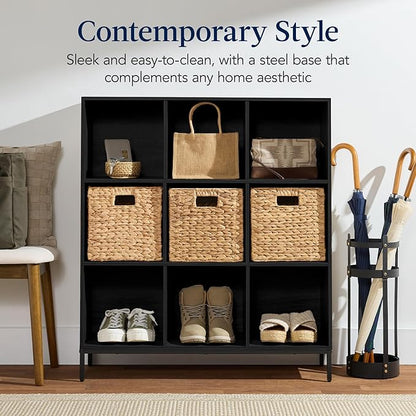 Best Choice Products 9-Cube Bookshelf, 3-Tier Wood Storage Bookcase W/Legs, 11in Shelf Opening, Cube Organizer, Living Room, Office, Nursery – Black