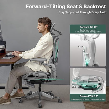 HINOMI H2 Pro Premium Ergonomic Office Chair - Comfy Home Office Desk Computer Chair with Adjustable Back Support, Swivel Wheels, Flip-up Arms, Comfortable Mesh Seat for Desk Work (Cream White)