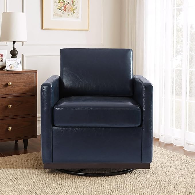 UIXE Faux Leather Swivel Accent Chair, Upholstered Armchair Comfy Club Chair for Living Room, Mid Century Modern Arm Chair Single Sofa Nook Bedroom Side Reading Seat - Navy Blue