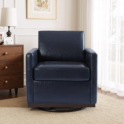 UIXE Faux Leather Swivel Accent Chair, Upholstered Armchair Comfy Club Chair for Living Room, Mid Century Modern Arm Chair Single Sofa Nook Bedroom Side Reading Seat - Navy Blue