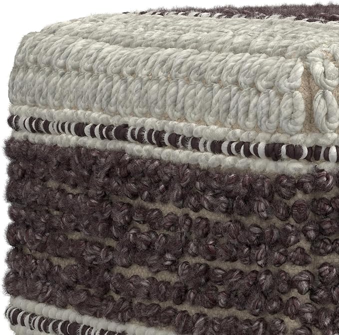 SIMPLIHOME Grady Contemporary Square Pouf in Magenta and Natural Handloom Woven for The Living Room, Bedroom and Kids Room