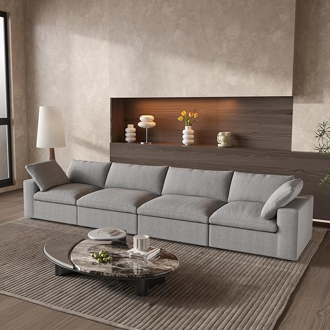 Cloud Modular Sectional Sofa,160" Down Filled Comfort Sofa Couch for Living Room,4 Seater Couches for Livingroon Apartment,Sofa Cover Washable and Replaceable,Grey