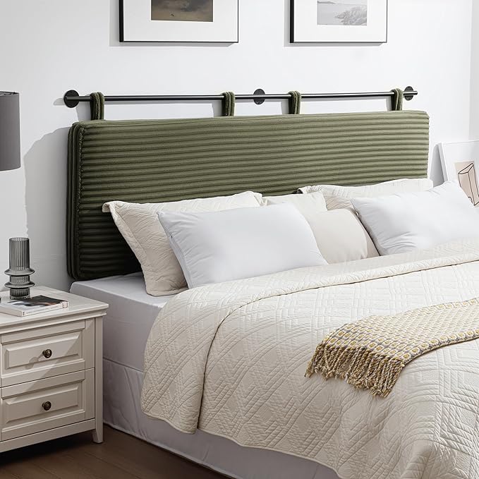 UEV Queen Headboard Only, Wall Mounted Hanging Upholstered Bed Head Board, Modern Vertical Channel Design of Fine Flannel, Elegant Green Fluted Headboard for Bedroom (Green, Queen Size)