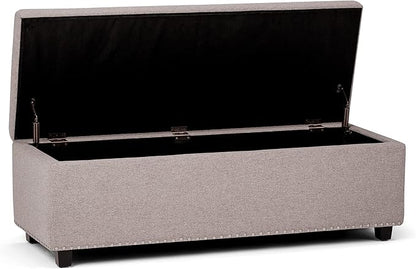 SIMPLIHOME Hamilton 48 inch Wide Transitional Rectangle Storage Ottoman in Cloud Grey Linen Look Fabric, Assembled, For the Living Room, Entryway and Family Room