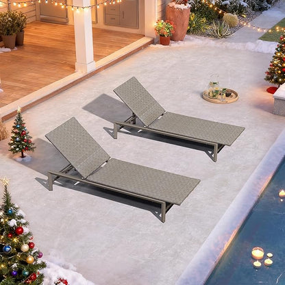 PURPLE LEAF Patio Chaise Lounge Rattan Chair Set of 2 Outdoor Pool Adjustable Recliner Wicker Chairs for Outside Woven Furniture Tanning Poolside Lounger Slate Gray