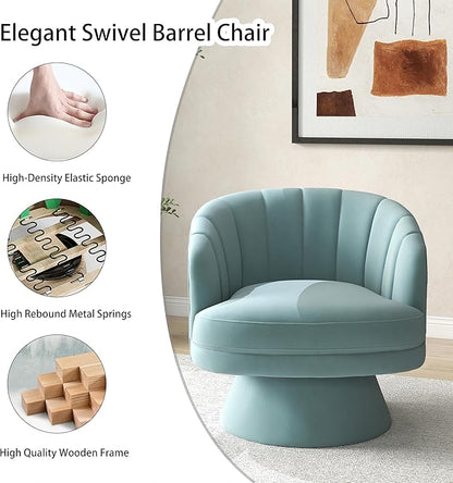 Swivel Accent Chair Set of 2,Upholstered Velvet 360° Swivel Barrel Chair for Living Room Overstuffed Bouncle Reading Chair Round Armchair for Bedroom,Vanity,Office (Blue)
