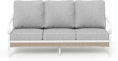 Patio Furniture Sofa, 3-Seat Patio Sofa Steel Frame Outdoor Sectional Couch with Deep Seating and 5.5” Cushions for Lawn Backyard Porch Deck, Light Gray