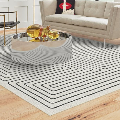 RUGGABLE x Jonathan Adler Machine Washable Modern Area Rug – Labyrinth Black/Ivory 6x9, Stain-Resistant, Non-Slip – Medium Rugs for Living Room, Bedroom, Hallway, Entryway & Office–with Standard Pad