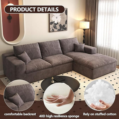 107'' L-Shaped Modern Modular Sectional Cloud Couch, 4-Seat Chenille Deep-Seat Sofa with Pillow for Living Room, Bedroom, Apartment, Camel