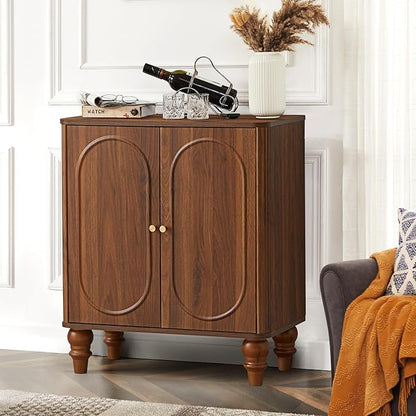 ORRD Fluted Storage Cabinet, Modern Credenza Wooden Accent Sideboard Buffet Cabinet with Adjustable Shelves and Solid Wood Legs, Console Table for Kitchen Dining Living Room Entryway, Walnut