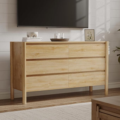 CHUWELL Dresser for Bedroom, 47" Wide Mid Century Chest of Drawers with 7 Large Storage Space and 4 Solid Wood Cylindrical Legs, 7 Drawer Large Dresser for Bedroom(Oak)