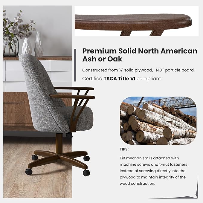 Chromcraft Set of 2 Swivel Tilt Chairs, Luxe Wooden Arm All-Metal Pedestal Base Chairs with Wheels for Kitchen