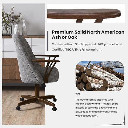 Chromcraft Swivel Tilt Chairs, Luxe Wooden Arm All-Metal Pedestal Base Chairs with Wheels for Kitchen