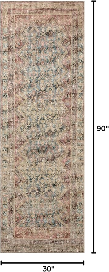 Loloi Angela Rose Aubrey Collection AUB-03 Ocean/Spice 2'-6" x 7'-6", .19" Pile Height, Runner Rug