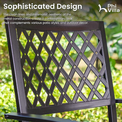 PHI VILLA Wrought Iron Patio Dining Chairs, Stackable Black Outdoor Patio Chairs Set of 4, Metal Patio Chairs, Support 300 LBS, Black