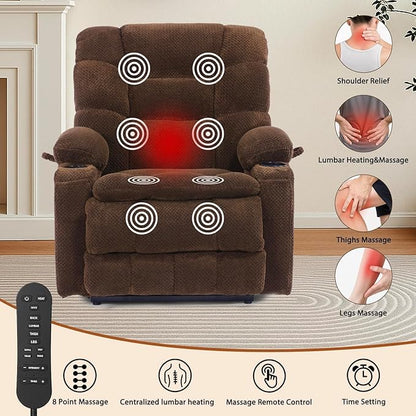 EONIX Wide Lay Flat Power Lift Recliner Chair for Elderly, Oversized Lift Chair with Heat and Massage, 400lbs Heavy Duty Electric Lift Recliner Sofa with Cup Holders and Charging Ports, Coffee
