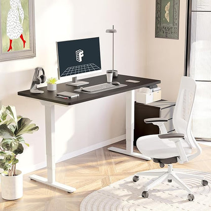 FLEXISPOT E6 3 Stages Dual Motor Electric Standing Desk 55x28 Inch Whole-Piece Board Height Adjustable Electric Sit Stand Desk(White Frame + Black Desktop, 2 Packages)
