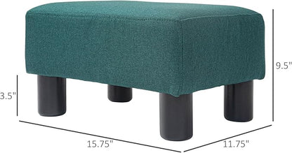 HOMCOM Ottoman Foot Rest, Small Foot Stool with Linen Fabric Upholstery and Plastic Legs, Cube Ottoman for Living Room, Green
