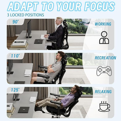 High-Back Ergonomic Mesh Office Chair, Modern Executive Desk Chair with 4D Armrests Computer Task Chair (Black Mesh Dual Lumbar Support)