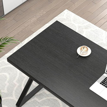 FOLUBAN Black Desk, Modern Wood and Metal Computer Desk for Home Office, Simple Writing Work PC Desks for Bedroom, Industrial Study Gaming Table for Living Room, Black, 53 Inch