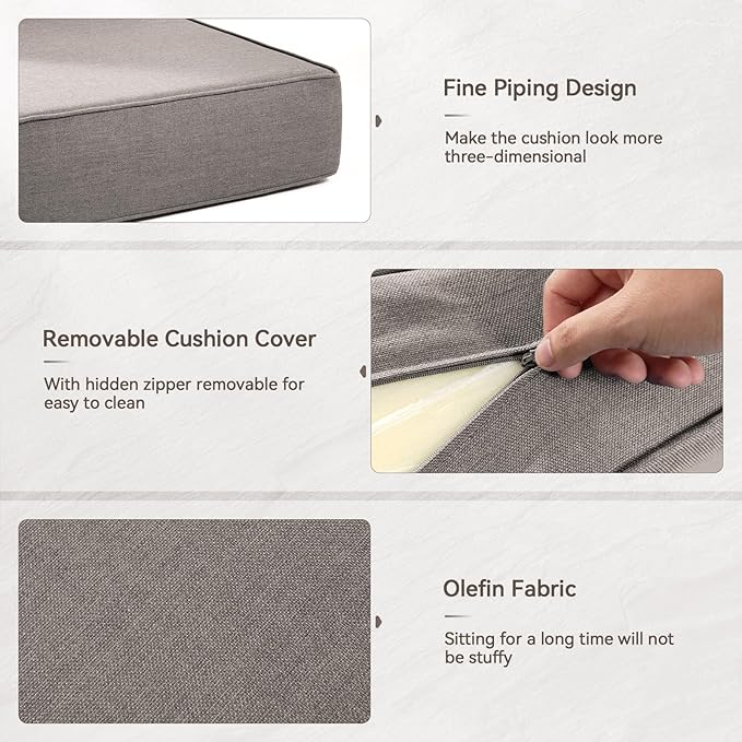 Luxury 6" Outdoor Cushions for Patio Furniture, 24x24x6 Thick Seat Cushion Set, Fade Resistant Couch Chair Replacement Cushions High Density Deep Wicker Chair Cushion with Removable Cover Gray