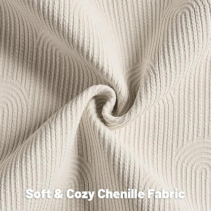 FUTEI Beige Chenille Decorative Throw Pillow Covers 12x20 Inch Set of 2,Soft Cozy Striped Geometric Patterns Lumbar Pillow Cases,Modern Home Decor for Couch Bed Living Room