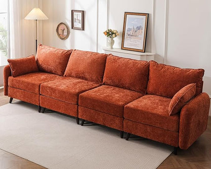 135'' Modular Sectional Sofa with All Seats Storage,Oversized 4-Seater Comfy Cloud Couches with Deep Seat,Big Couch for Living Room,Bedroom,Velet,Orange