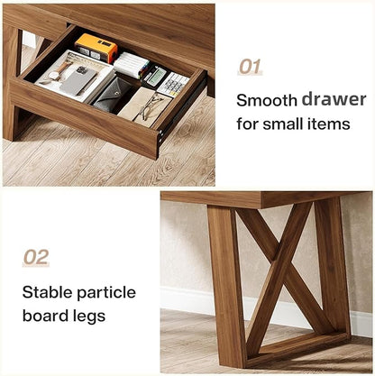 Tribesigns 55" Wide Desktop Executive Desk with Drawer, Retro Brown Computer Office Desk, Modern Wood Business Workstation Table for Home Office