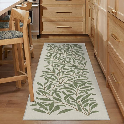 RUGGABLE x Morris & Co Washable Area Rug – Pure Willow Boughs Green 3x5, Stain-Resistant, Non-Slip – Small Machine Washable Rugs for Living Room, Bedroom, Hallway, Entryway & Office–with Standard Pad