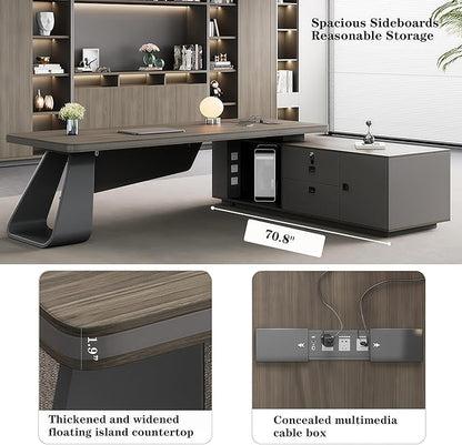 L Shaped Executive Desk, 86.6 inch Large Executive Computer Desk Set Drawers and Lockable, Power Socket and USB Port Storage, Without Display Racks and Bookshelves